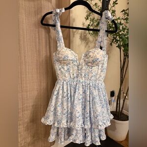 Floral Blue and White Mini Dress